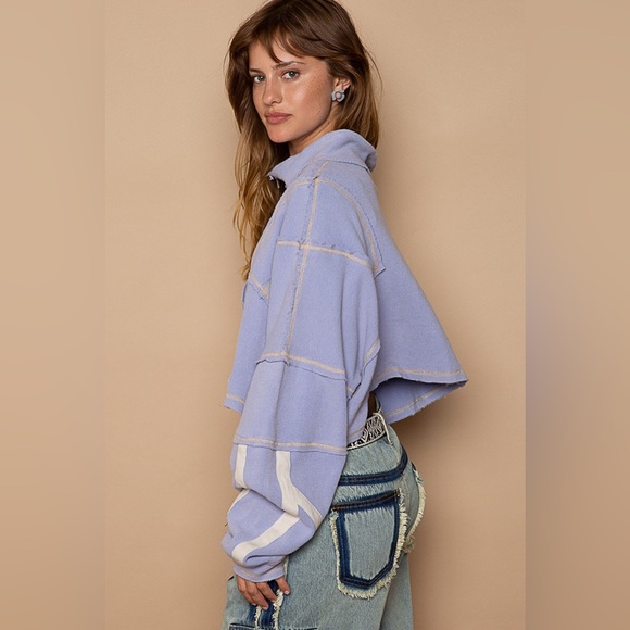 🛍️ POL “ Retro Track Drills “ Half Zip Sweatshirt | Evening Blue - Picture 4 of 8